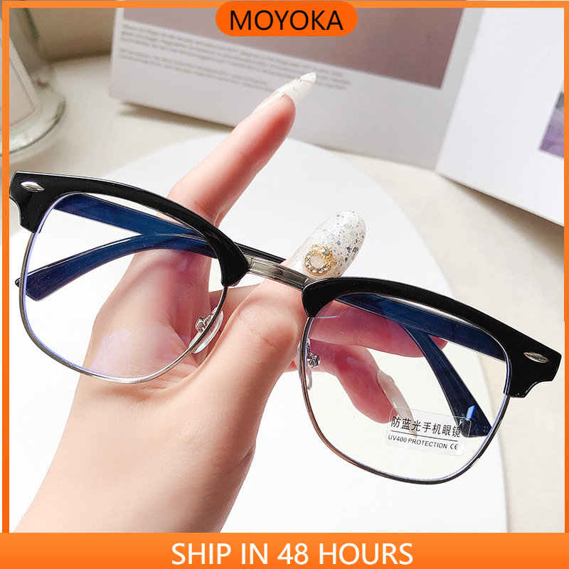 MOYOKA 2022 Gương Phẳng Mới Kính Khung Nửa Khung Cổ điển Cơm Móng Tay Thiển Cận Thời Trang Kính Kính Chắn Sáng Xanh Kính Chống Tia Cực Tím