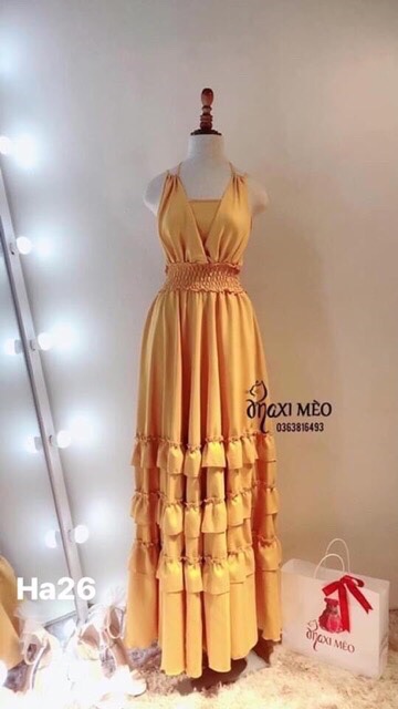 Đầm maxi yếm hở lưng bèo chân