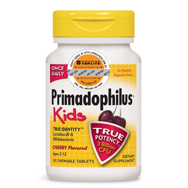 Viên Nhai Men Lợi Khuẩn Trẻ Em Nature's Way Primadophilus Kids Cherry 30 viên HSD 30.05.2022