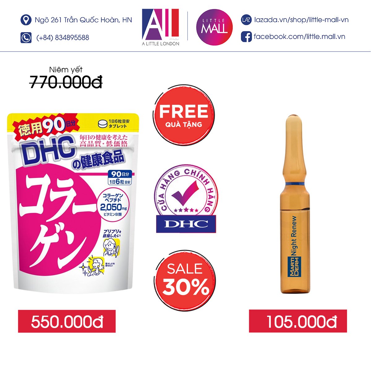 Viên uống chống lão hóa đẹp da DHC collagen nhật bản gói 90 ngày TẶNG xịt dưỡng Eucerin (Nhập khẩu)