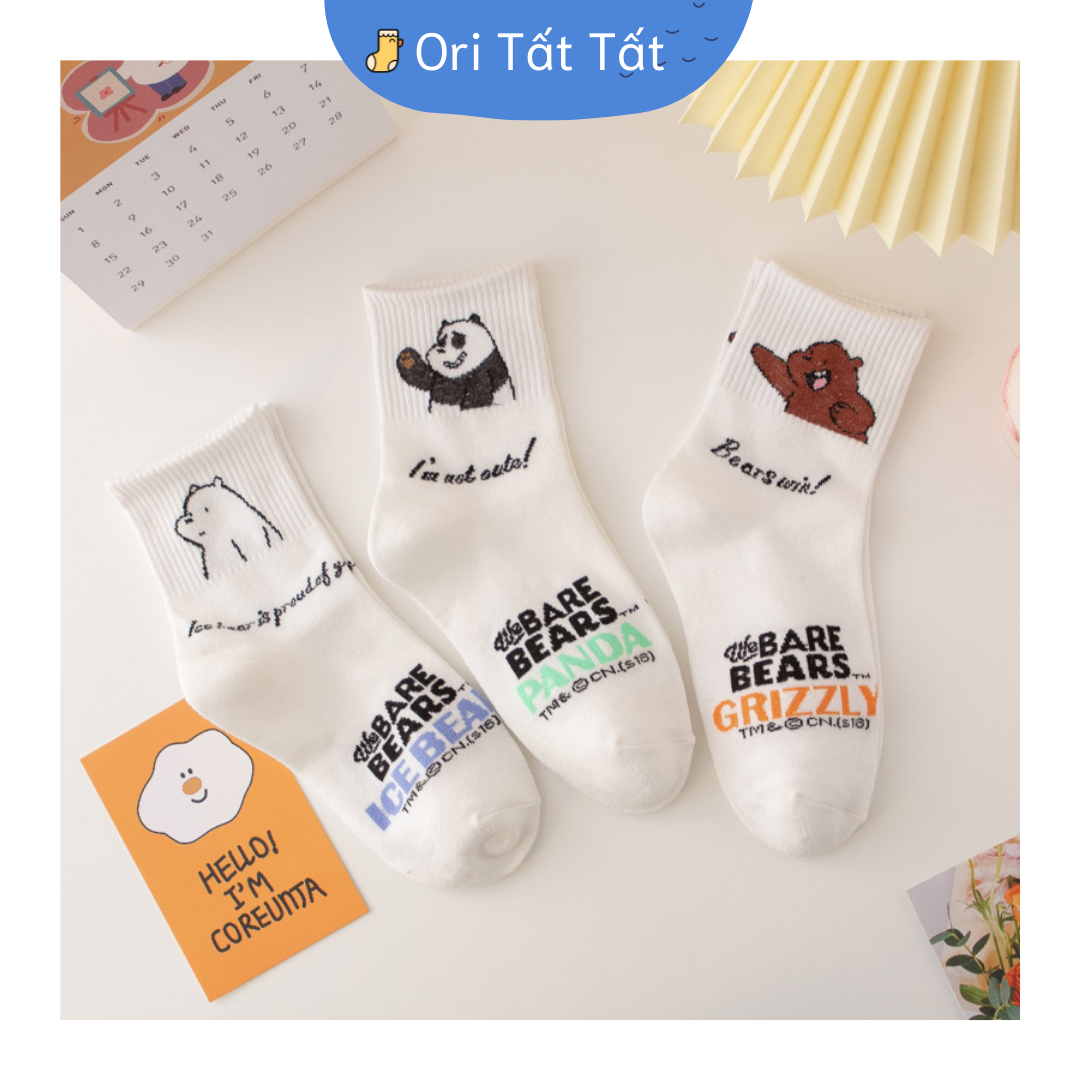Tất vớ cổ cao unisex họa tiết ba con gấu we bare bear - ori tất tất