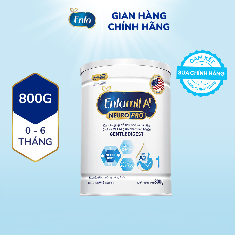 Sữa bột Enfamil A2 Neuropro 1 800g giúp dễ tiêu hóa, hấp thu cho trẻ từ 0-6 tháng tuổi