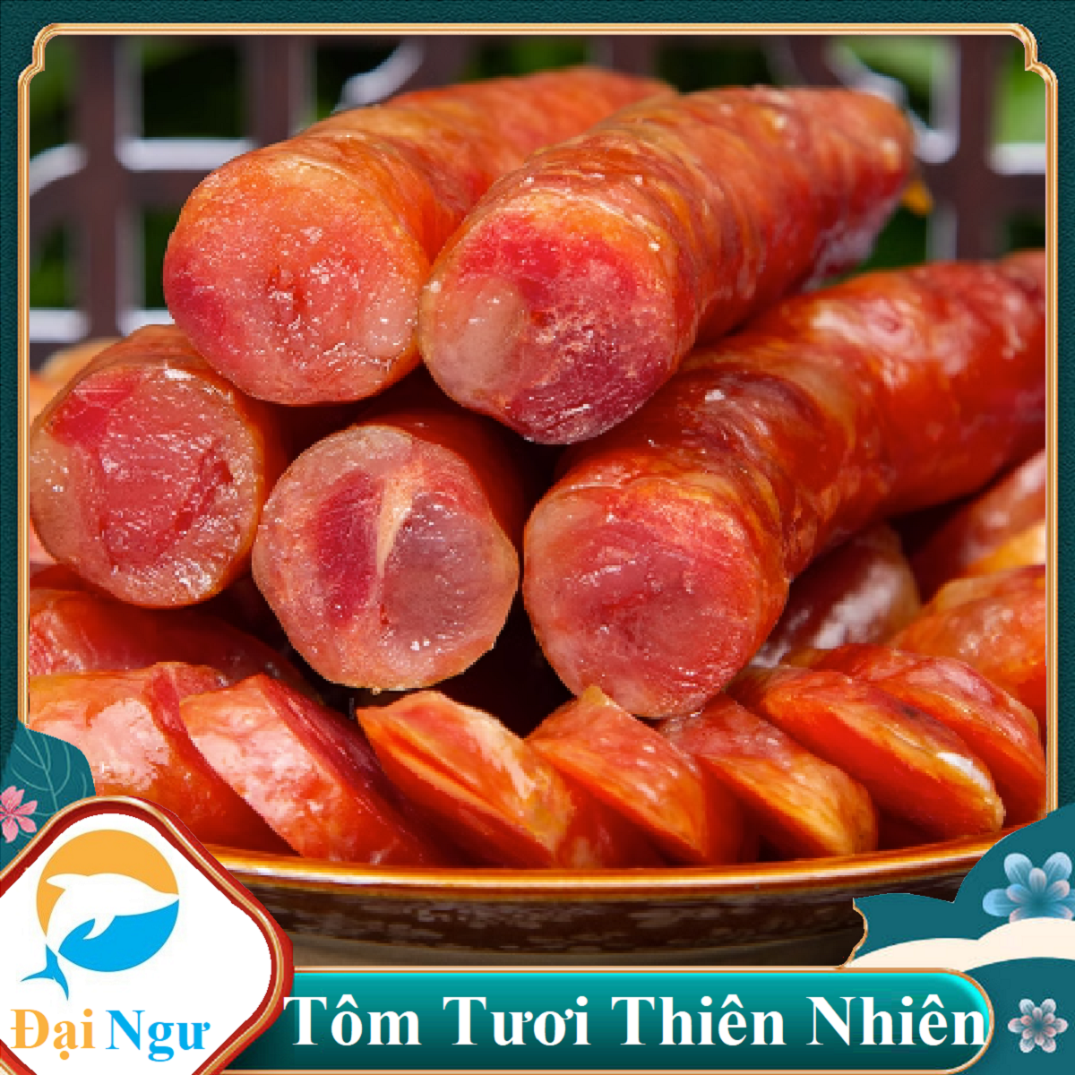 Lạp Xưởng Tôm Đại Ngư Sóc Trăng hút chân không, thịt tôm và thịt lạp sườn heo Mai Quế Lộ thơm ngon đậm vị truyền thống