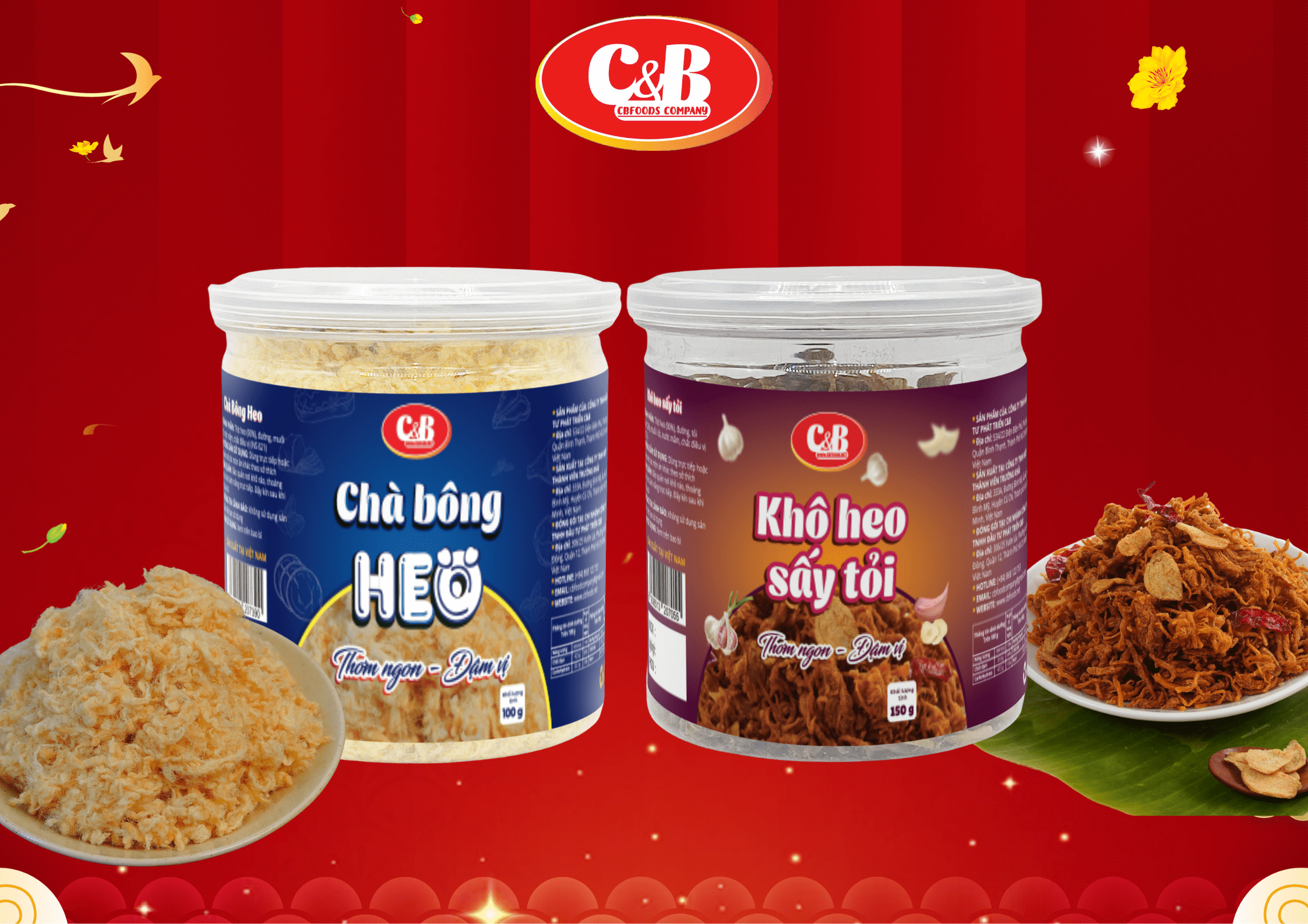 COMBO CHÀ BÔNG HEO VÀ KHÔ HEO SẤY TỎI C&B HŨ 100G