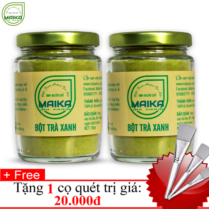 Combo 2 bột trà xanh nguyên chất mk farm + tặng cọ quét