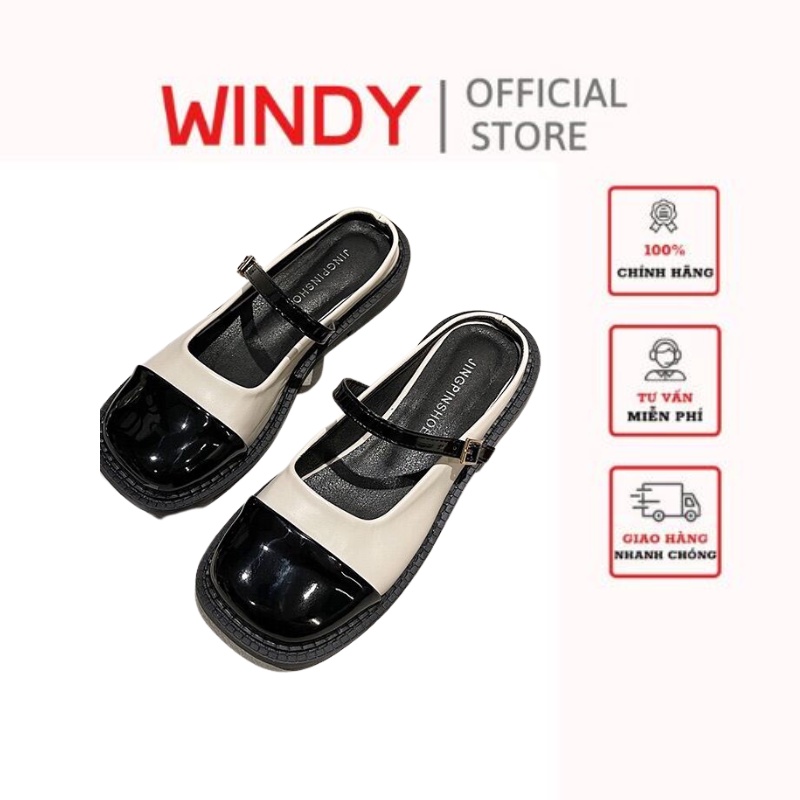 Giày sục đốc mũi vá 2 màu da bóng windy bb-0203