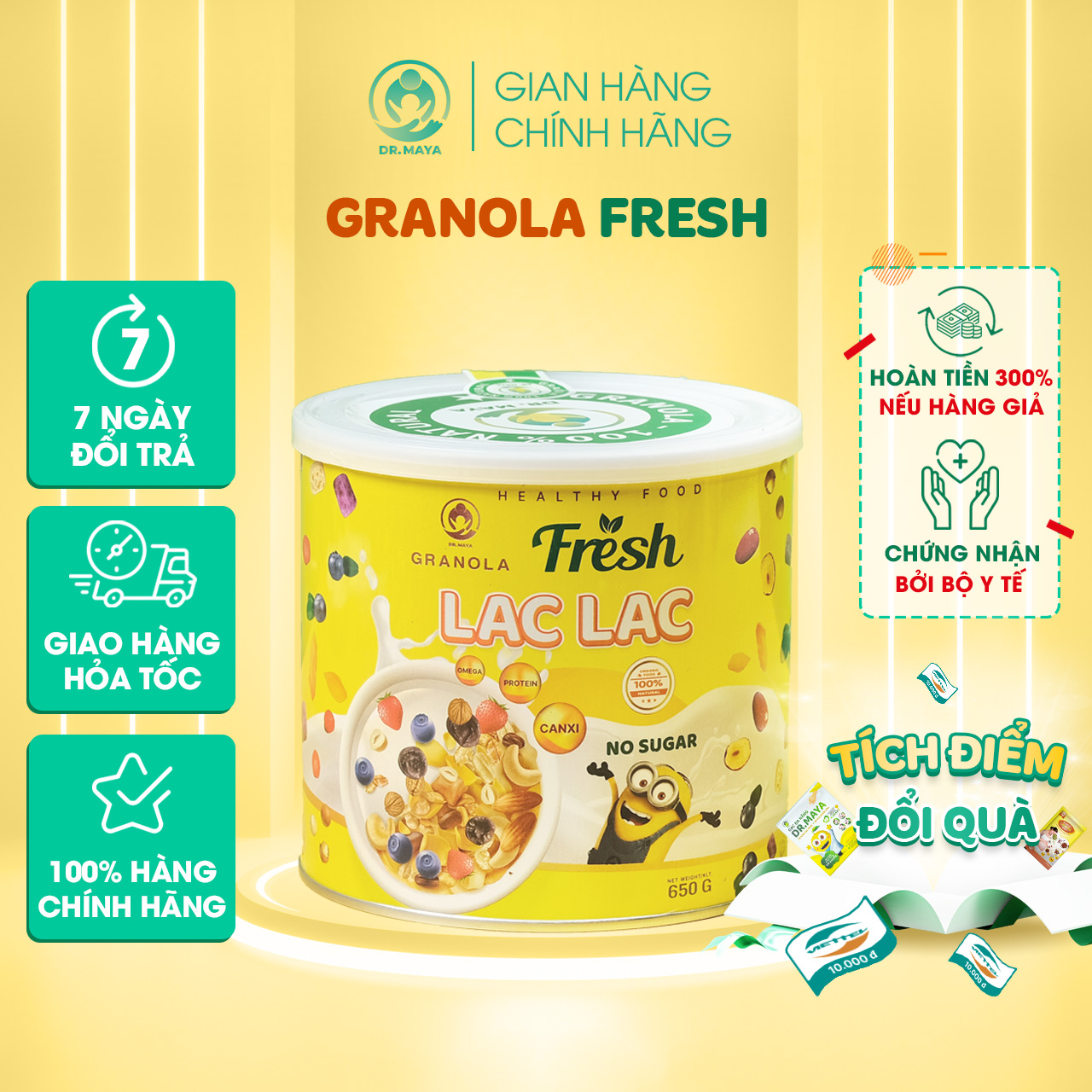 Ngũ cốc dinh dưỡng Granola 650g hỗ trợ giảm cân điều hòa tiêu hóa cải thiện sức khỏe tym mạch bổ sung Vitamin khoáng chất cần thiết