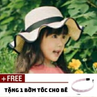 Mũ Cói Vành Sóng Cho Bé Gái (2 - 8 tuổi) <TẶNG 1 Bờm Cài Tóc>