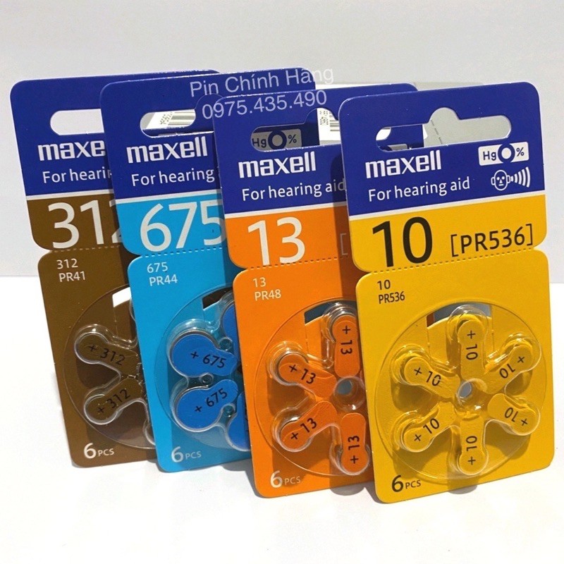 Pin Máy Trợ Thính Maxell Các Size 13/675/10/312 Chính Hãng Vỉ 6 Viên