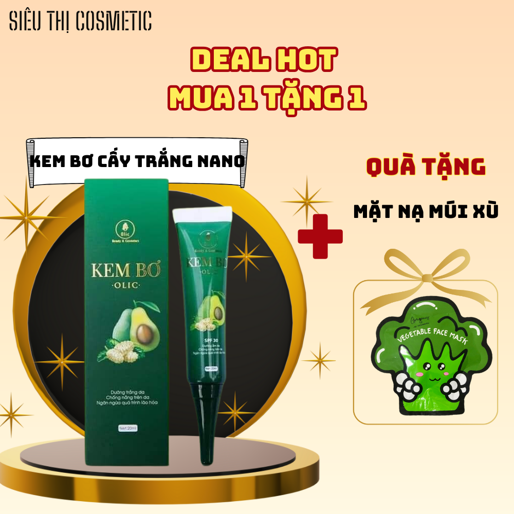 Kem bơ cấy trắng dưỡng da nano olic 3in1 + tặng nạ múi xù