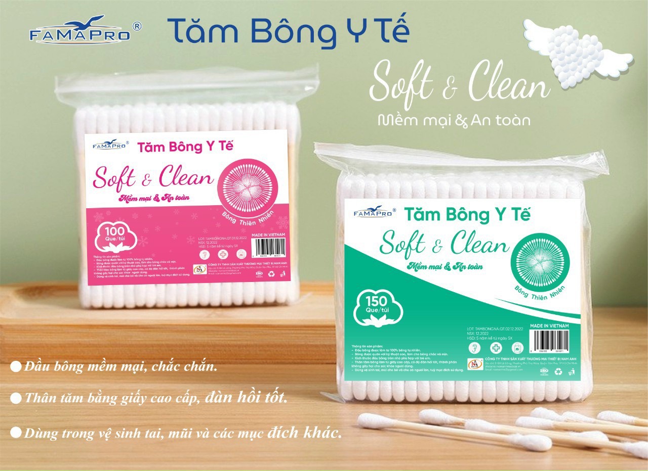Tăm bông y tế cao cấp thân giấy Famapro Nam Anh dạng túi