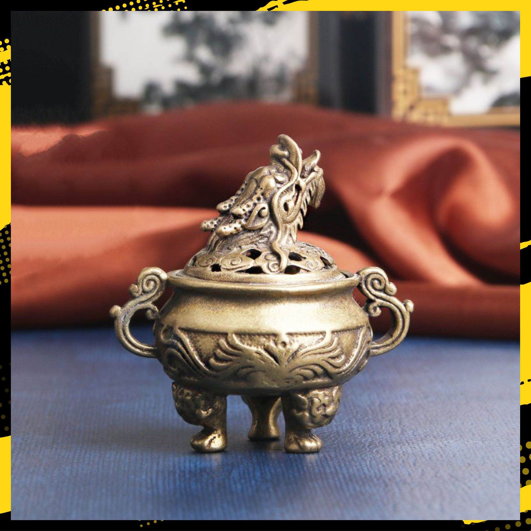 Tượng Nhỏ Bằng Đồng Hình Lư Hương Rồng 3 Chân (Kích Thước: 5.2 x 5.0cm)