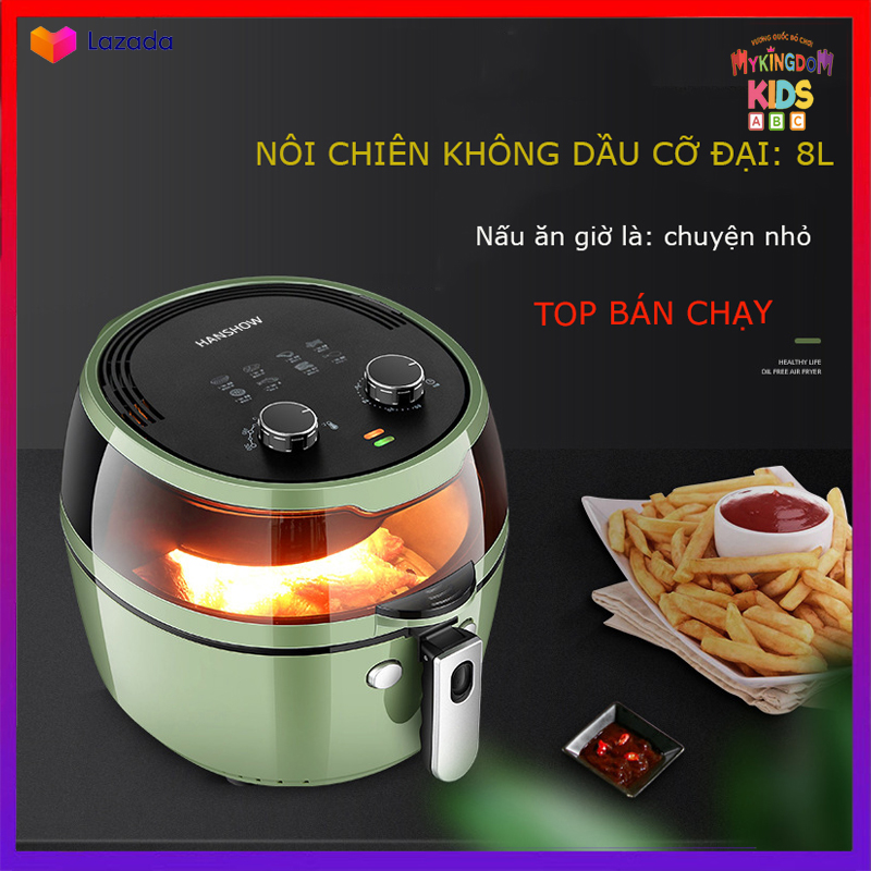 Nồi Chiên Không Dầu Nine Shield 8L Dạng Cơ, Dung tích lớn , mặt kính cường lực nhìn dõ bên trong, Chiên, nướng dễ dàng mọi loại thức ăn . giảm lượng chất béo tối đa, an toàn cho sức khỏe gia đình. BẢO HÀNH 24 THÁNG