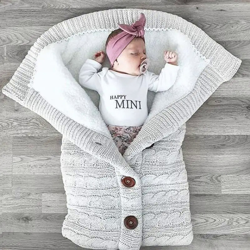 Bé mùa đông dày dệt kim túi ngủ trẻ sơ sinh giả cashmere lót sleepsack sơ sinh bọc trẻ mới biết đi xe đẩy chăn