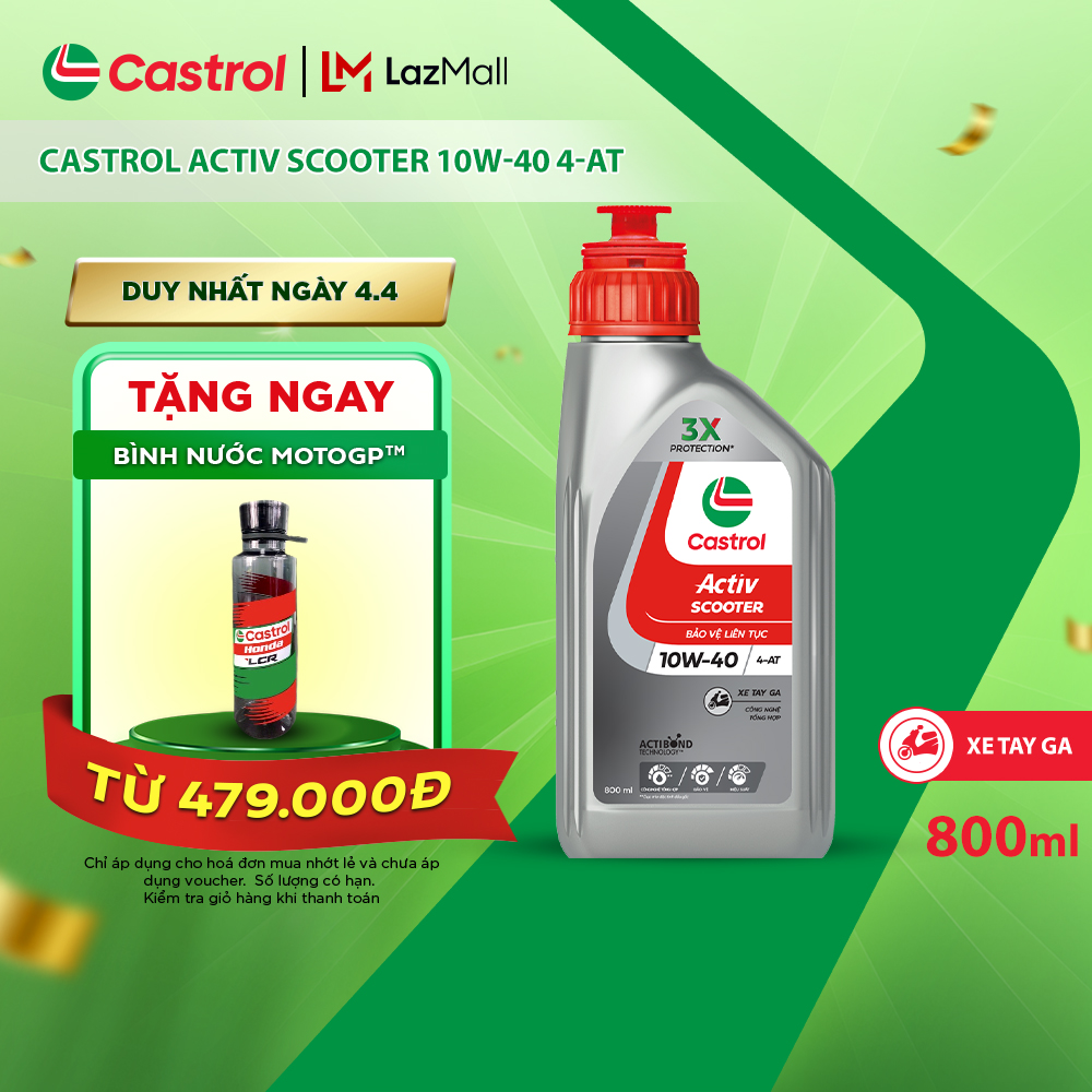 Dầu nhớt xe tay ga CASTROL ACTIV SCOOTER 10W-40 4-AT (0.8L)