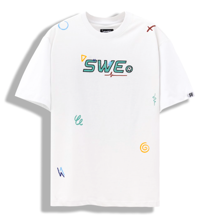 Áo thun nam SWE 90'S T- SHIRT - White/Black form rộng, tay lỡ, 100% cotton thoáng mát