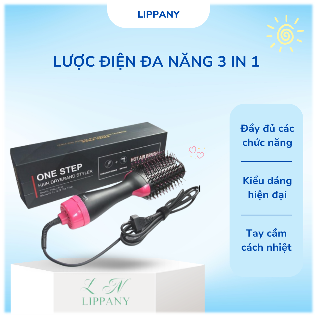 Lược điện đa năng 3 in 1 - lược điện kiêm máy sấy, tạo phồng, uốn cụp, chải thẳng tóc - máy tạo kiểu tóc - máy làm tóc đa năng