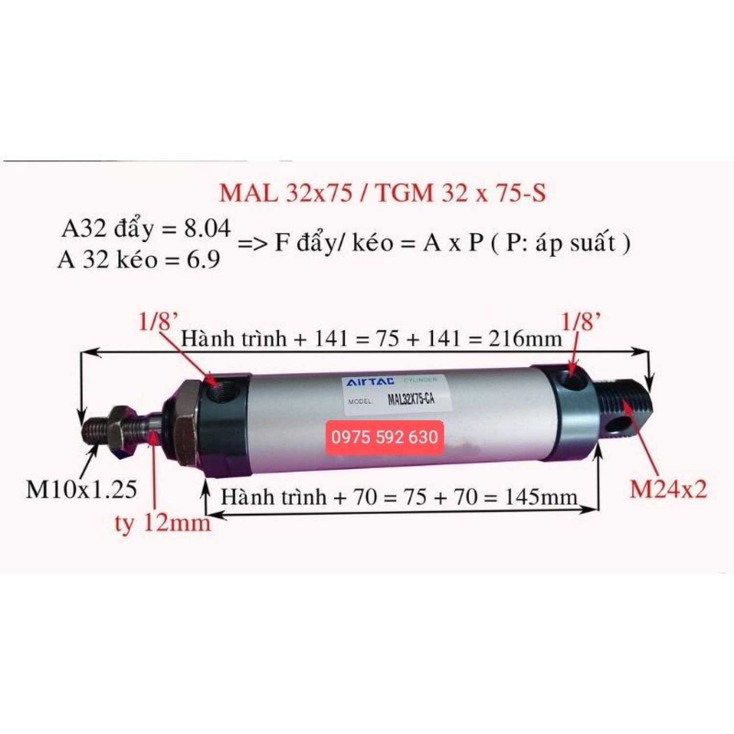 Xi lanh tròn mal 32 50/ 32100/ 32200/ 32300
