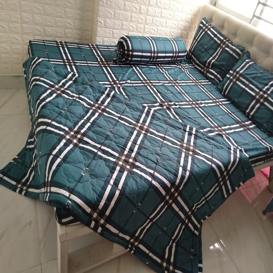 Bộ drap cotton cao cấp Hàn Quốc gồm 1 drap + 1 chăn chần bông + 3 áo gối