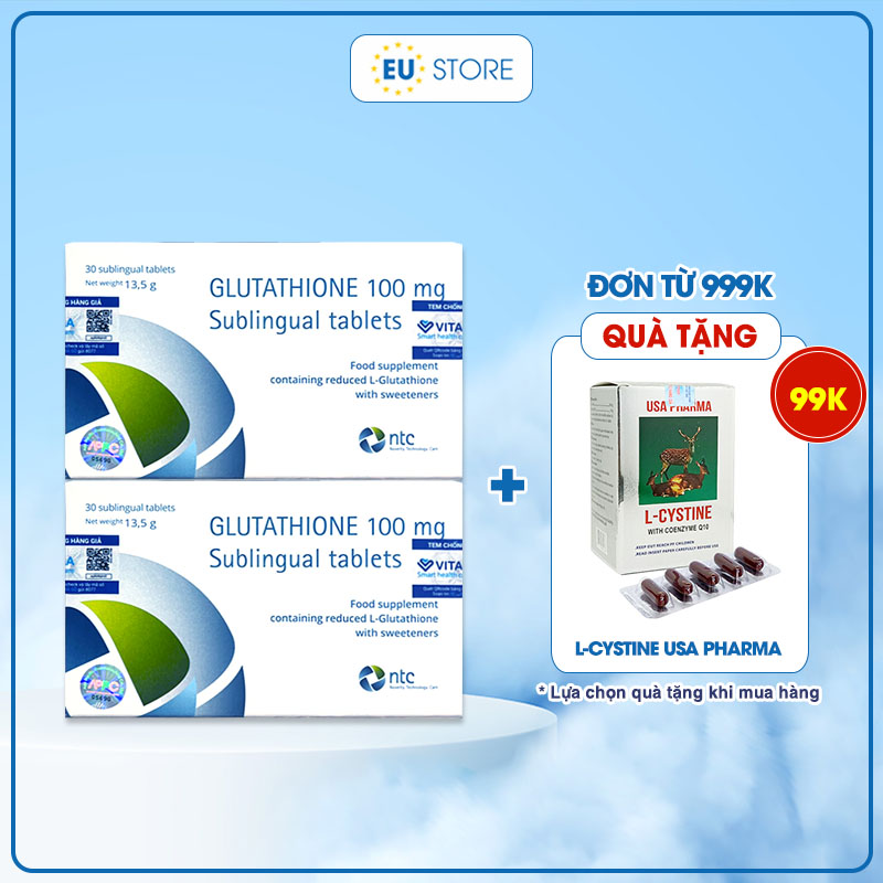Viên ngậm trắng da Glutathione 100mg dạng ngậm dưới lưỡi từ Italy