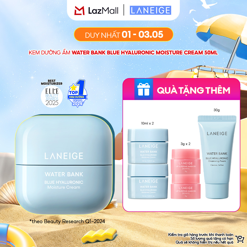 Kem Dưỡng Ẩm Sâu 100 Giờ  Phục Hồi Hàng Rào Bảo Vệ Da Laneige Water Bank Blue Hyaluronic Moisture Cream 50ml (Da Khô và Xỉn Màu)