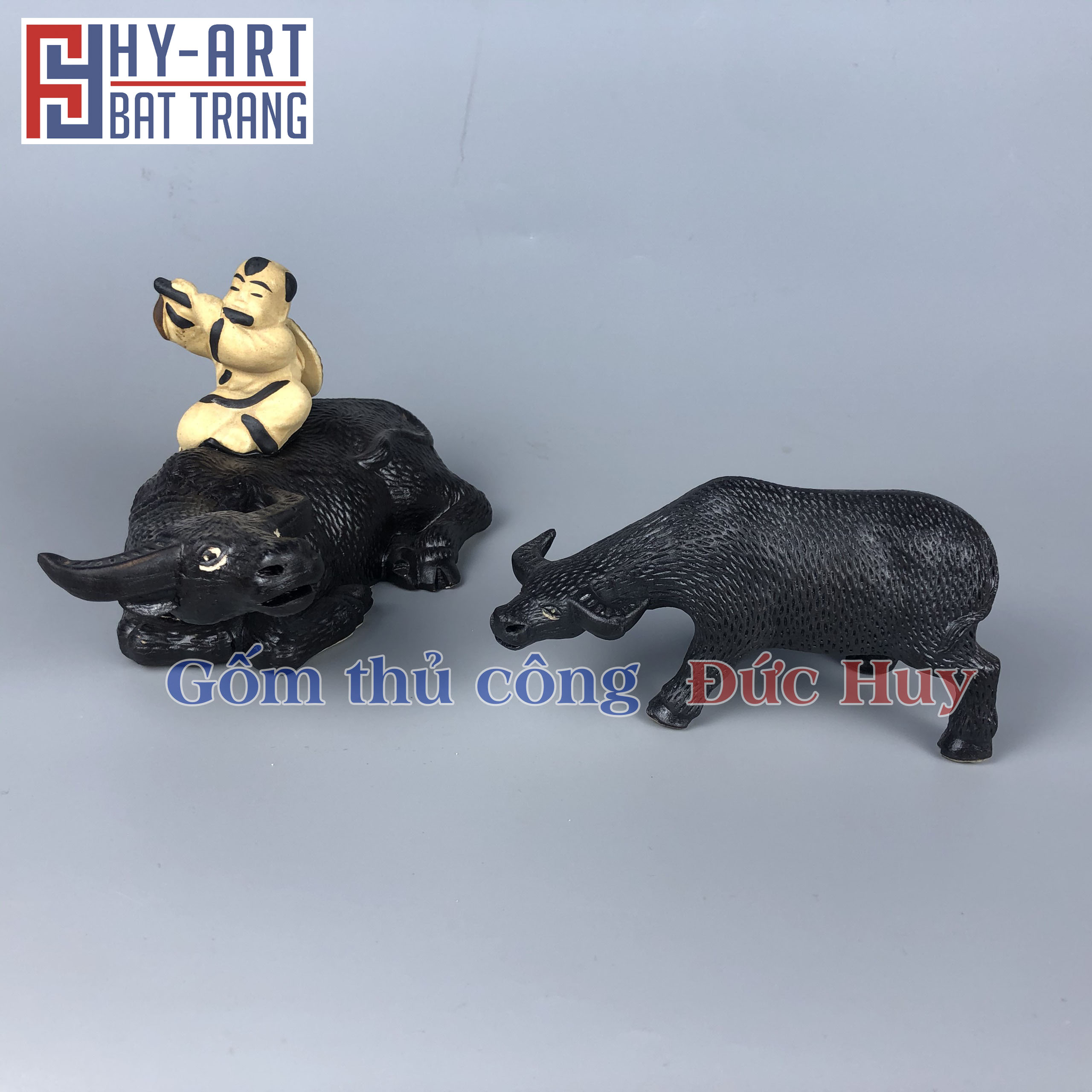 Tượng gốm Bé Thổi Sáo Cưỡi Trâu - Trang Trí Hòn Non Bộ - Tiểu Cảnh - Bể Cá