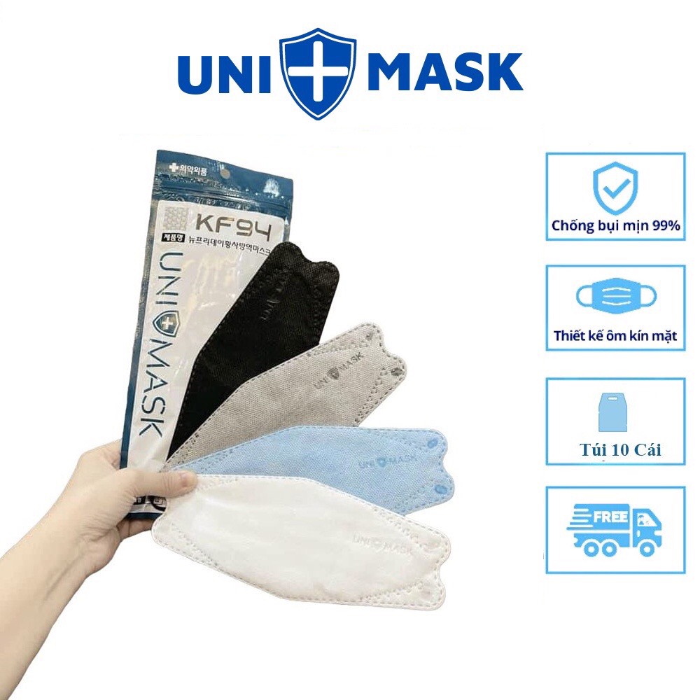 Khẩu trang KF94 UNI MASK 4 lớp kháng khuẩn, kiểu dáng 4D Hàn Quốc hàng chính hãng chống bụi mịn