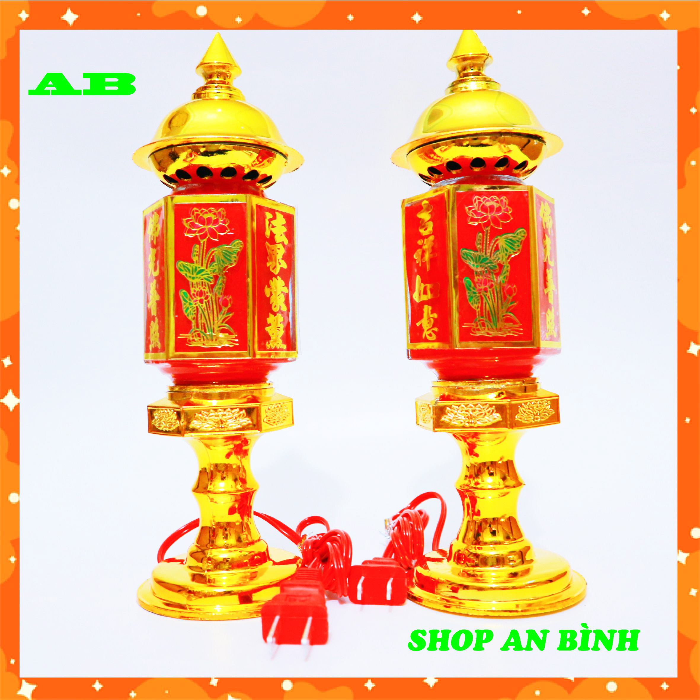 Bộ 2 đèn thờ cúng lục giác cao 25cm, đèn thờ ông bà, đèn thờ phật, đèn thờ thổ địa, đènthờ thần tài