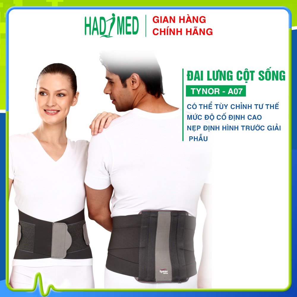 Đai Hỗ Trợ Cột Sống Lưng TYNOR A07 | Nẹp hỗ trợ cột sống lưng có thanh nhôm định hình cao cấp chính hãng | hadimed