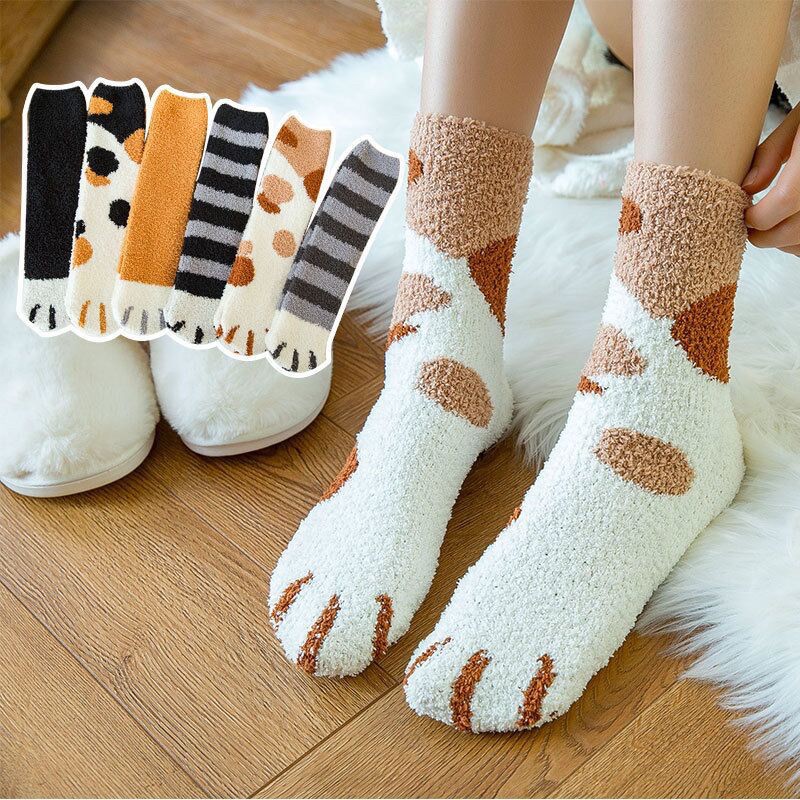 TLB01 Tất chân vớ chân nữ len bông giữ ấm hình chân mèo dày chất bông xù
