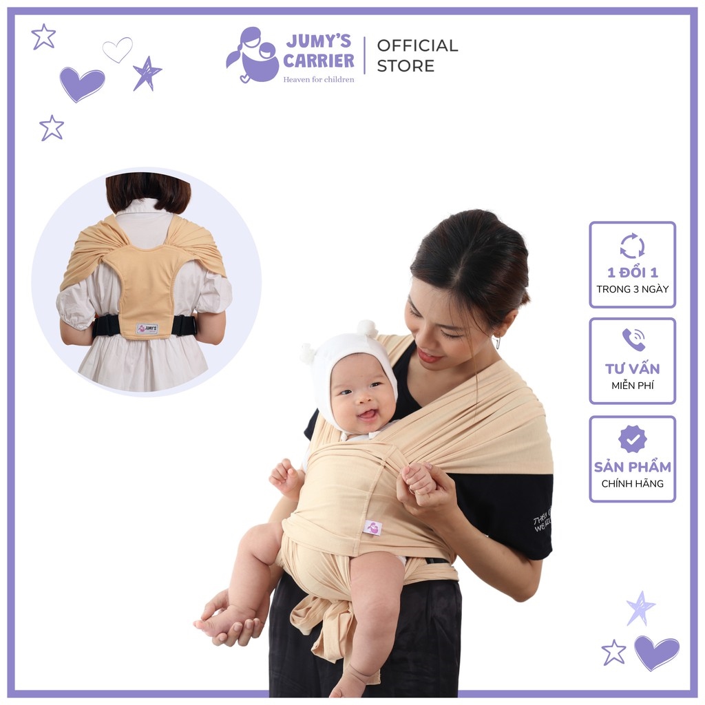 Địu Vải Em Bé Jumy's Điụ Trợ Lực Địu Cho Bé Sơ Sinh-18tháng( 20kg) Cotton Thoáng Mát Mềm Mịn