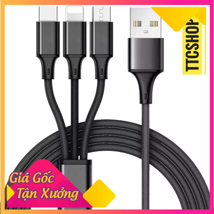 Cáp sạc 3 đầu/cáp sạc đa năng 3 trong 1/cáp sạc đan năng 3in1/cap sac da nang/cap sac 3 dau