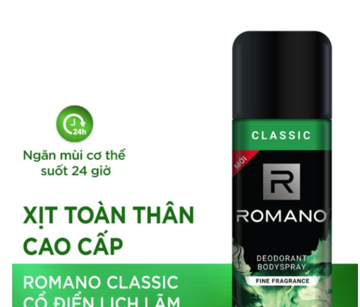 Xịt Toàn Thân Cao Cấp Romano Ngăn Mồ Hôi Mùi Cơ Thể 195ml