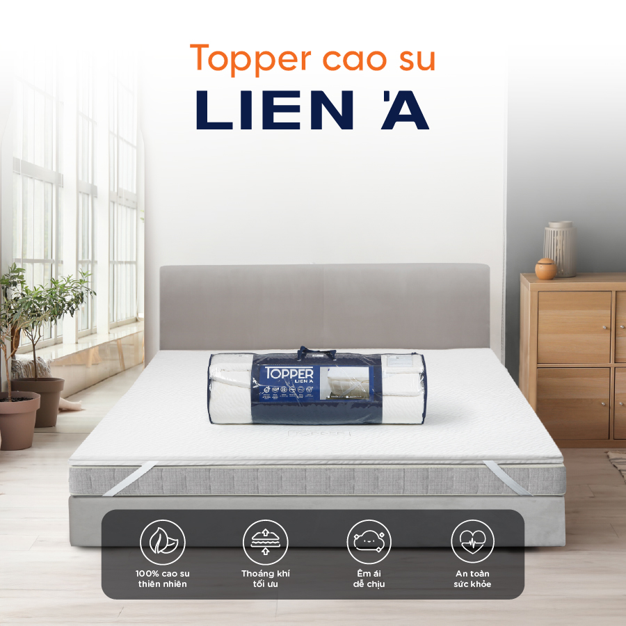 Topper 100% Cao Su Thiên Nhiên Liên Á - Dày 2.5cm- Tấm trải lên nệm , làm mềm nệm, êm ái.