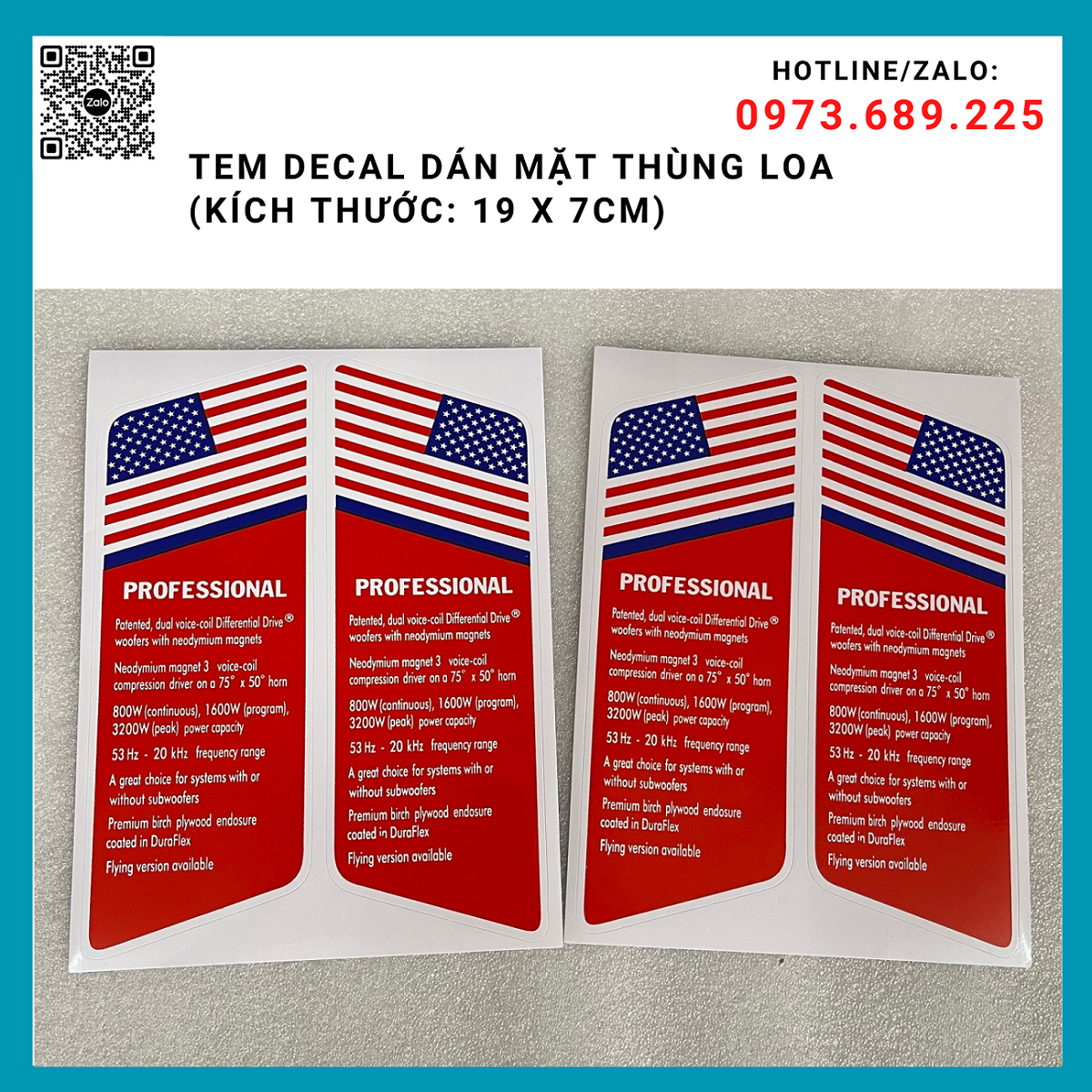 Tem decal dán mặt thùng loa , loa kéo... có keo dính - giá 1 cặp