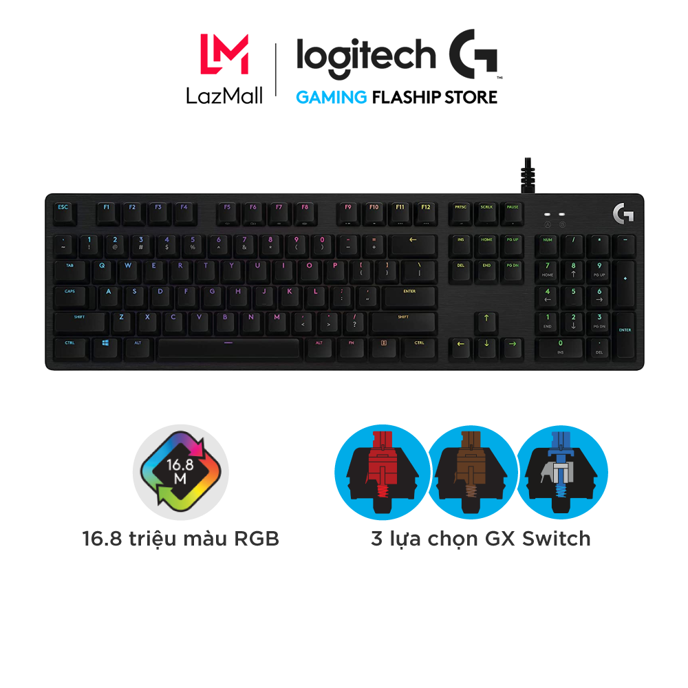 Bàn phím game cơ học logitech g512 - rgb lightsync, 3 loại gx switch, vật liệu cải tiến, cổng usb 2.0