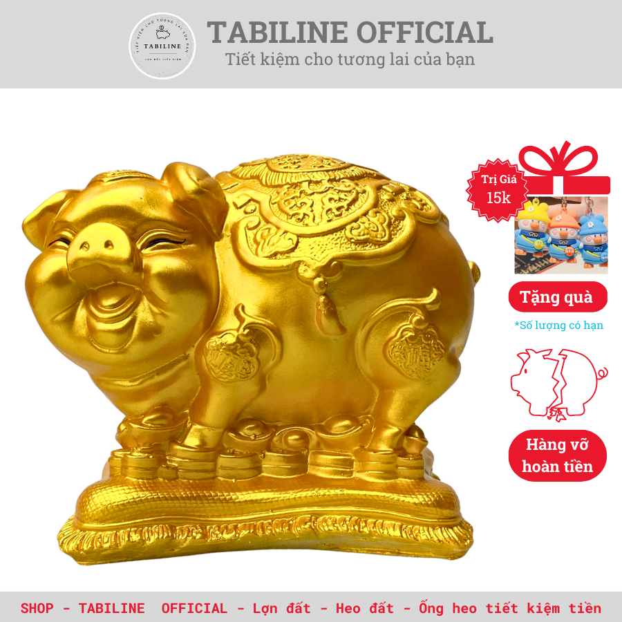 Lợn đất heo đất ông heo tiết kiệm tiền TABILINE Bệ vàng size vừa vàng đồng vip LD69