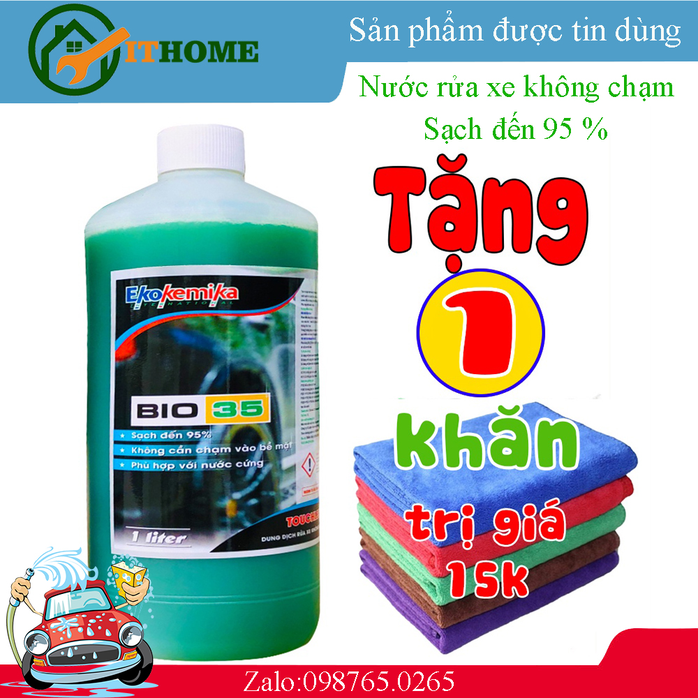Dung dịch rửa xe không chạm - nước rửa xe ô tô, xe máy ekokemika - bio 35 - 1l tặng khăn lau đa năng