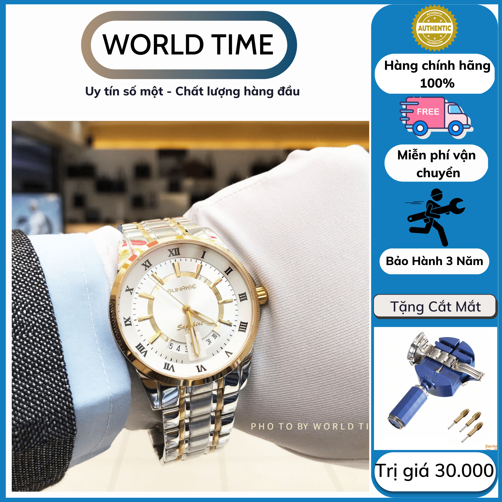 Đồng hồ chính hãng Đồng hồ nam dây kim loại Sunrise DM771SWA Full box kính Sapphire chống xước chống nước bảo hành 3 nămkèm quà tặng
