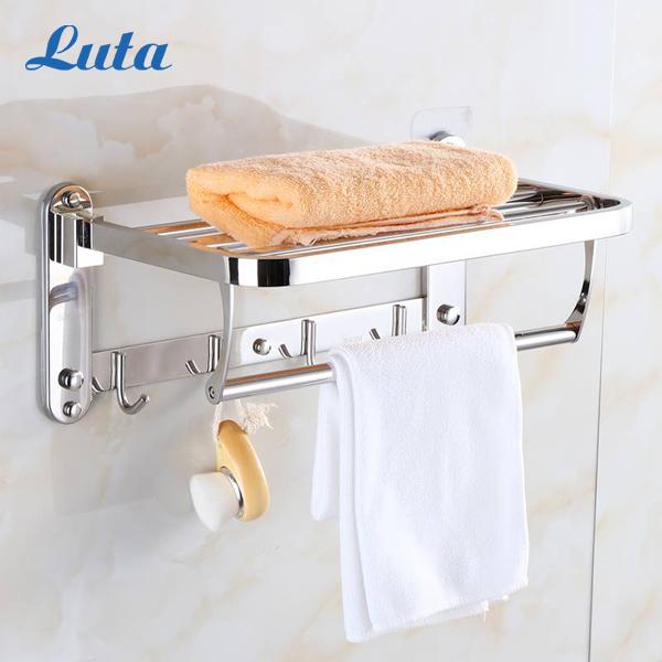 Kệ vắt quần áo, khăn 2 tầng Inox 304 không gỉ sét, trắng bạc có thể tự lắp, chịu lực tốt Luta KG001