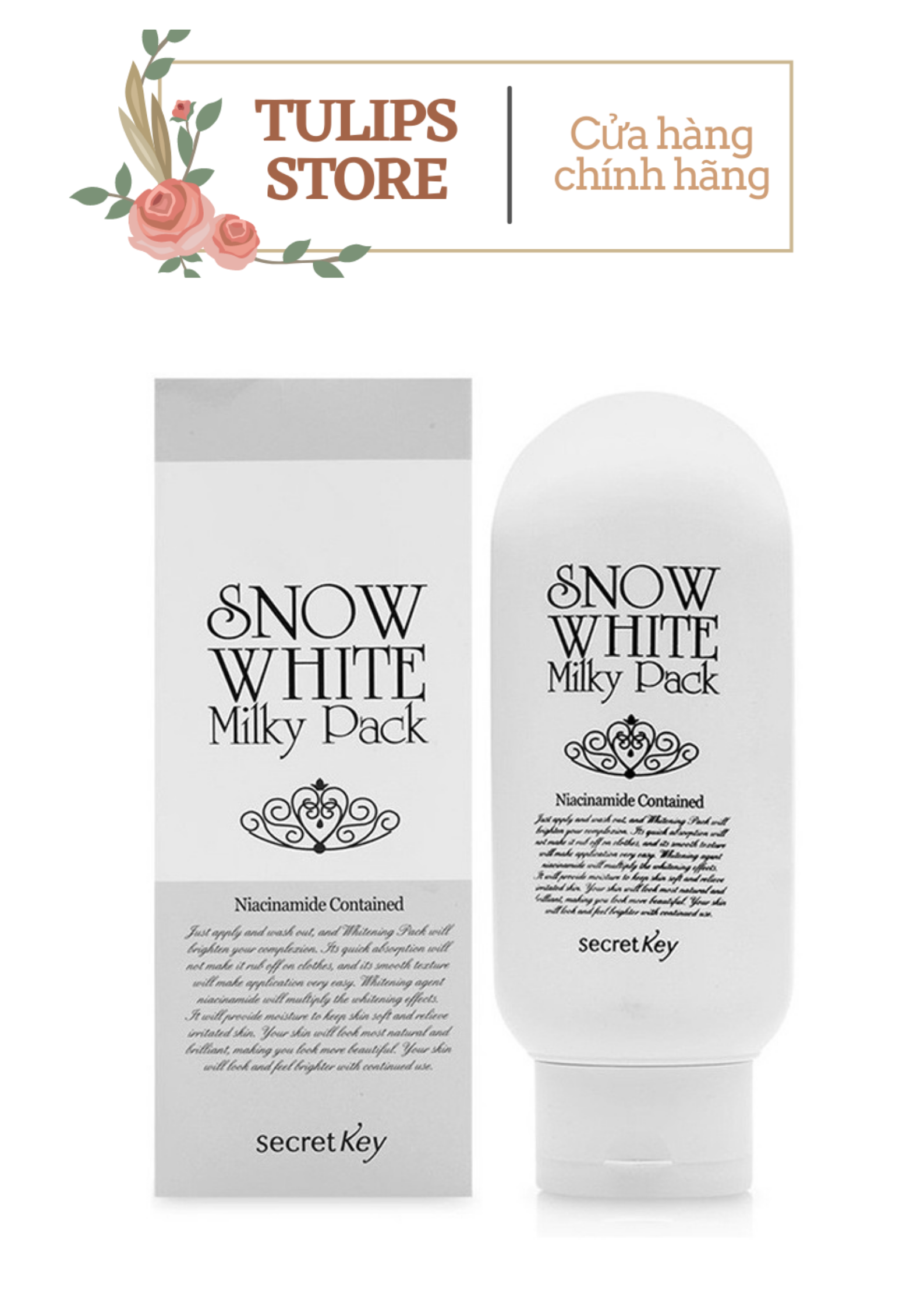 Kem tắm trắng mặt và toàn thân secret key snow white milky pack 200g