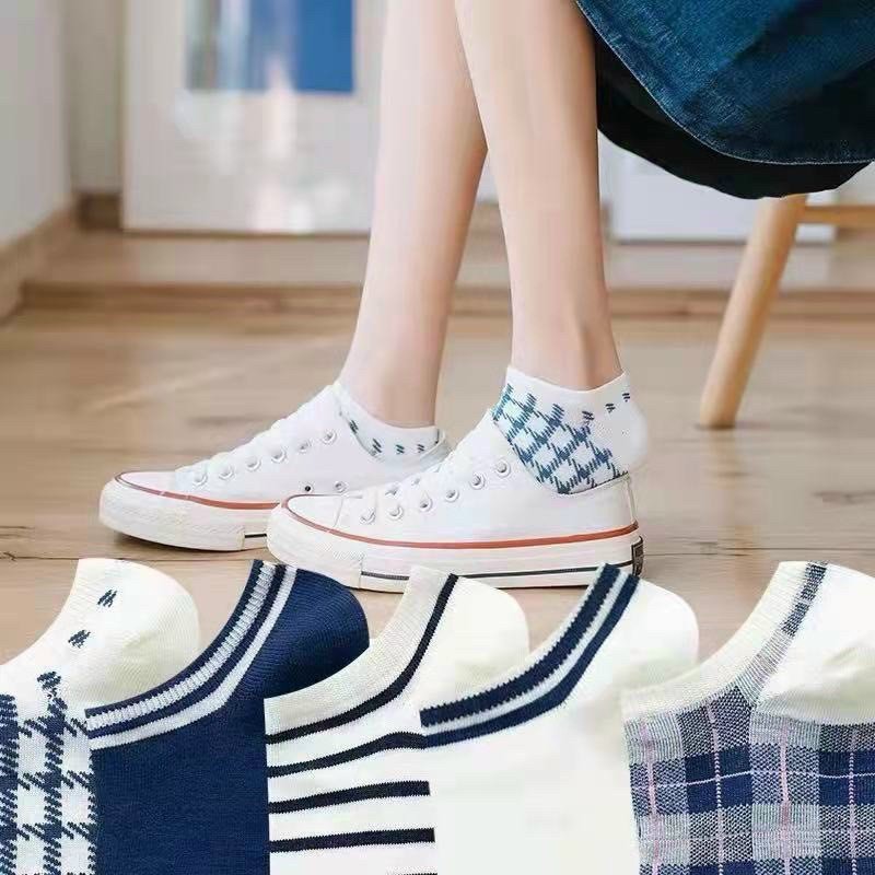 Combo 5 Đôi Tất Vớ Nữ Cotton Trơn Cổ Ngắn Ulzzang - Freesize Phong Cách Vintage
