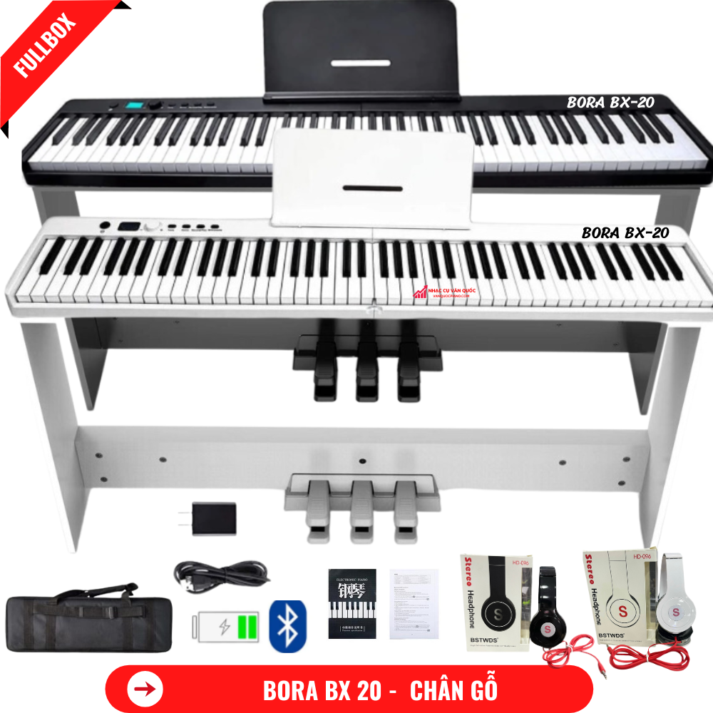 Đàn piano điện bora bx 20 gấp gọn phím thường-88 phím nặng cảm lực -kết nối bluetooth + chân đàn