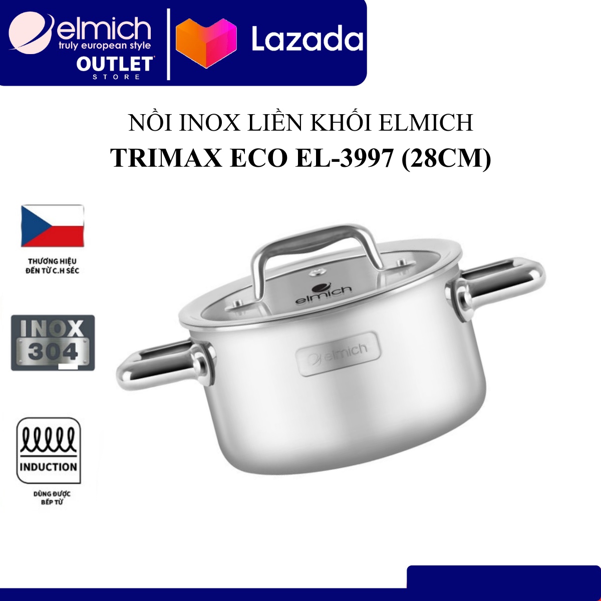 Nồi inox liền khối elmich trimax eco el-3997 size 28cm