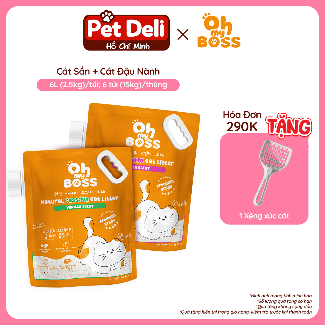 [ĐƠN 290K TẶNG 1 XẺNG - CÁT MÈO OHMYBOSS] CÁT ĐẬU NÀNH, CÁT SẮN Tự Nhiên 2.5kg😼 An Toàn, Khử Mùi