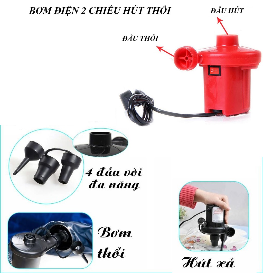 Bơm điện hút xả 2 chiều dùng bơm bể bơi, phao bơi, đệm hơi- đa năng ... lực bơm mạnh, hút xả 2 chiều ,3 đầu hút kèm theo rất tiện dụng