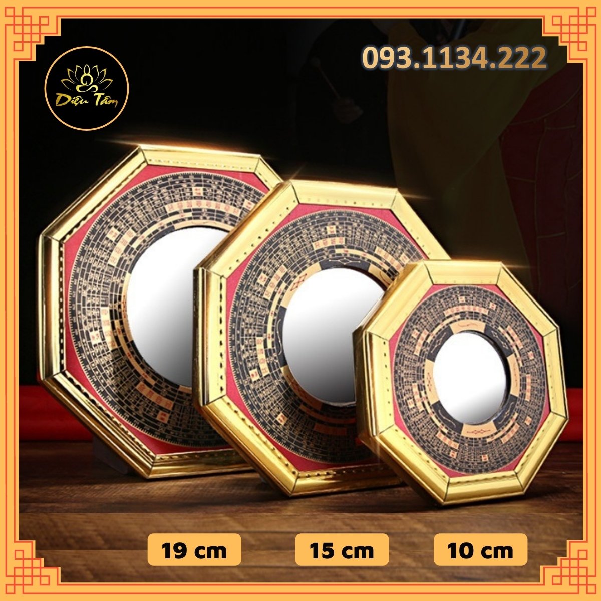 GƯƠNG BÁT QUÁI PHONG THỦY, gương bát quái lồi đương kính 19cm