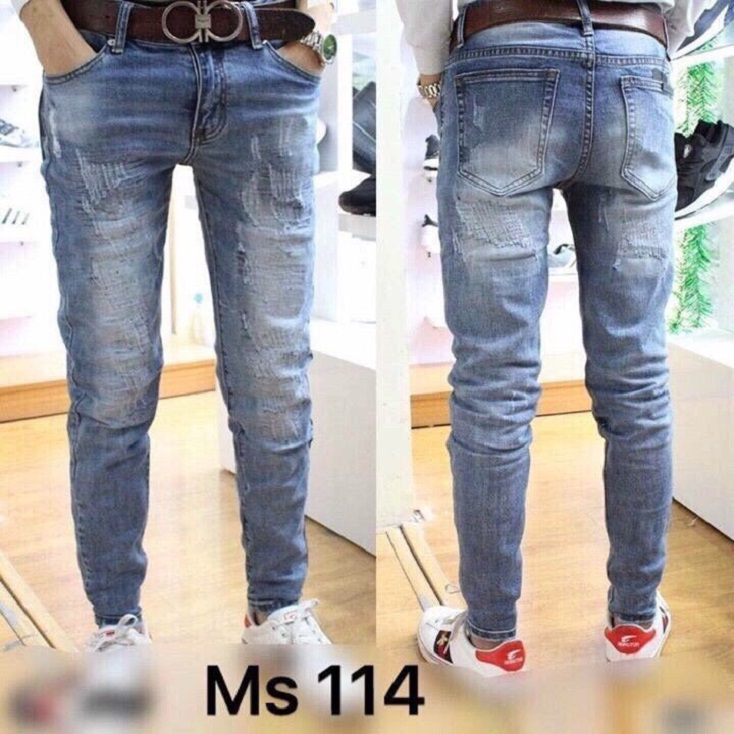 [Hoàn Tiền 15%] [HCM]Quần jeans nam màu xanh nhạt rách cực đẹp chuẩn HQ