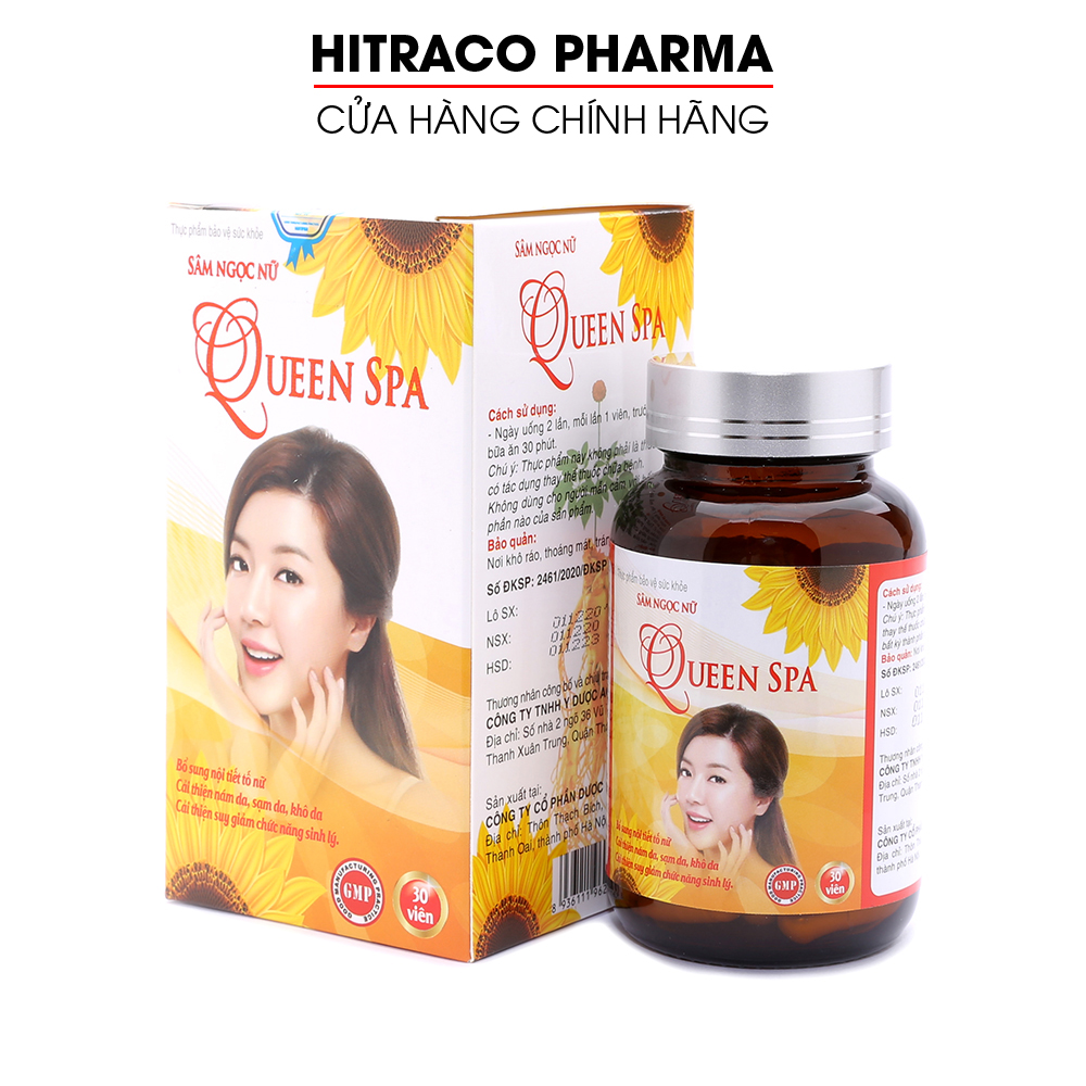 Viên uống đẹp da Sâm Ngọc Nữ QueenSpa bổ sung Collagen giảm nám sạm da, khô da, chống lão hóa - Chai 30 viên
