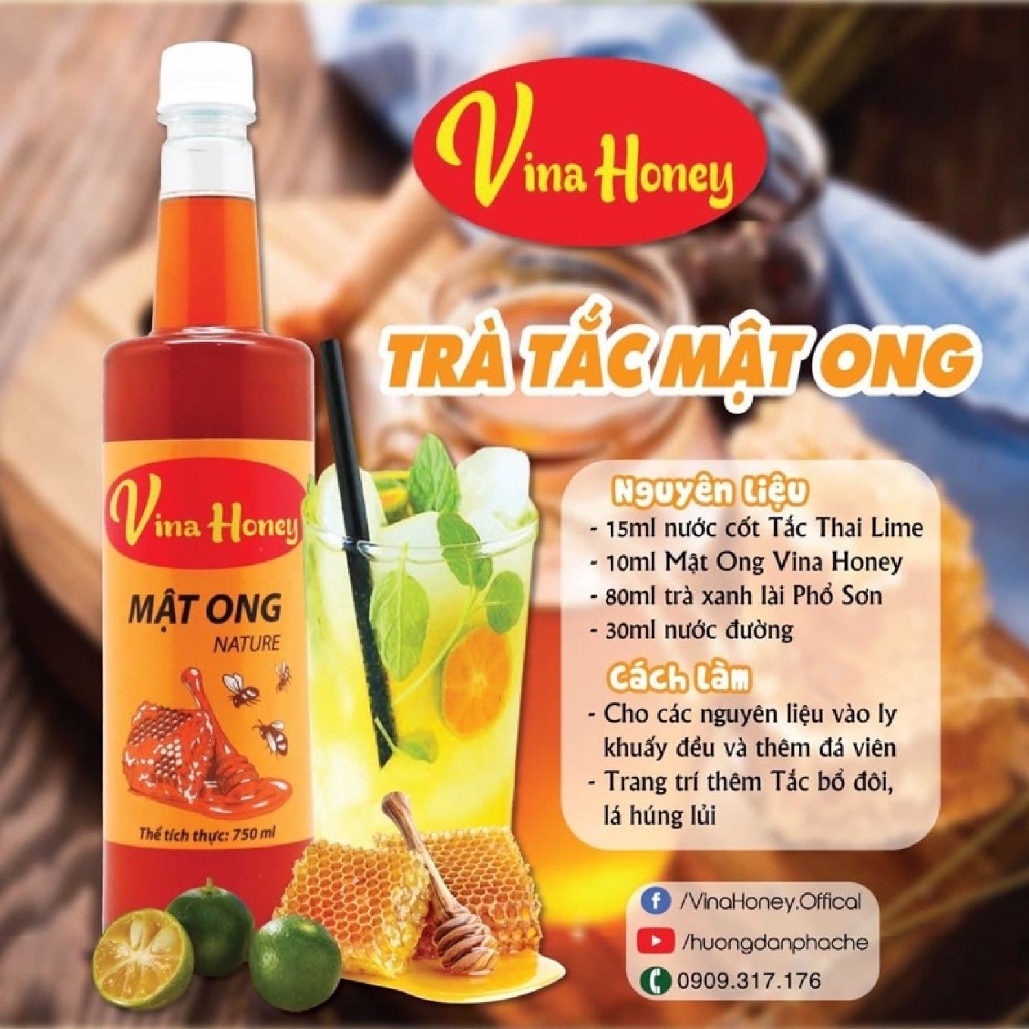 Mật ong vina honey chai 750ml